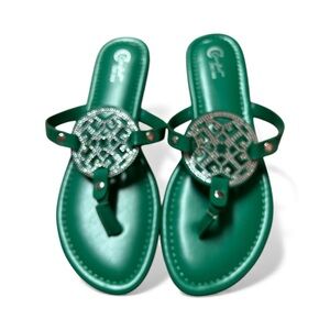 Green Sandals with Silver Accents